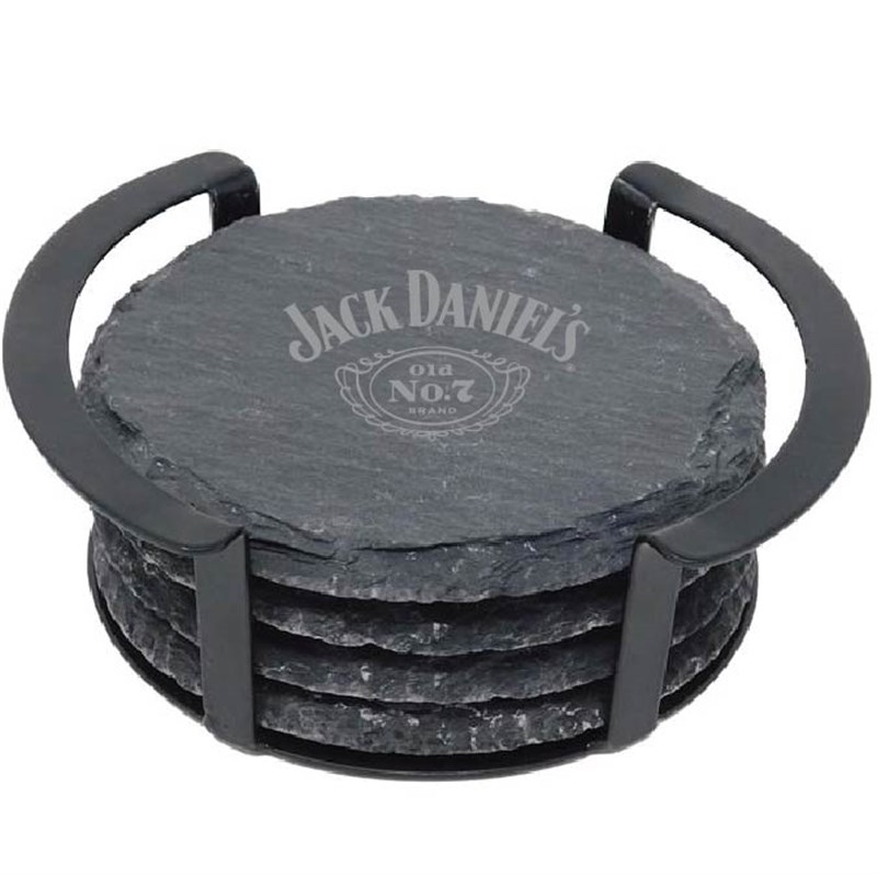 Round Slate Coaster Set with Stand